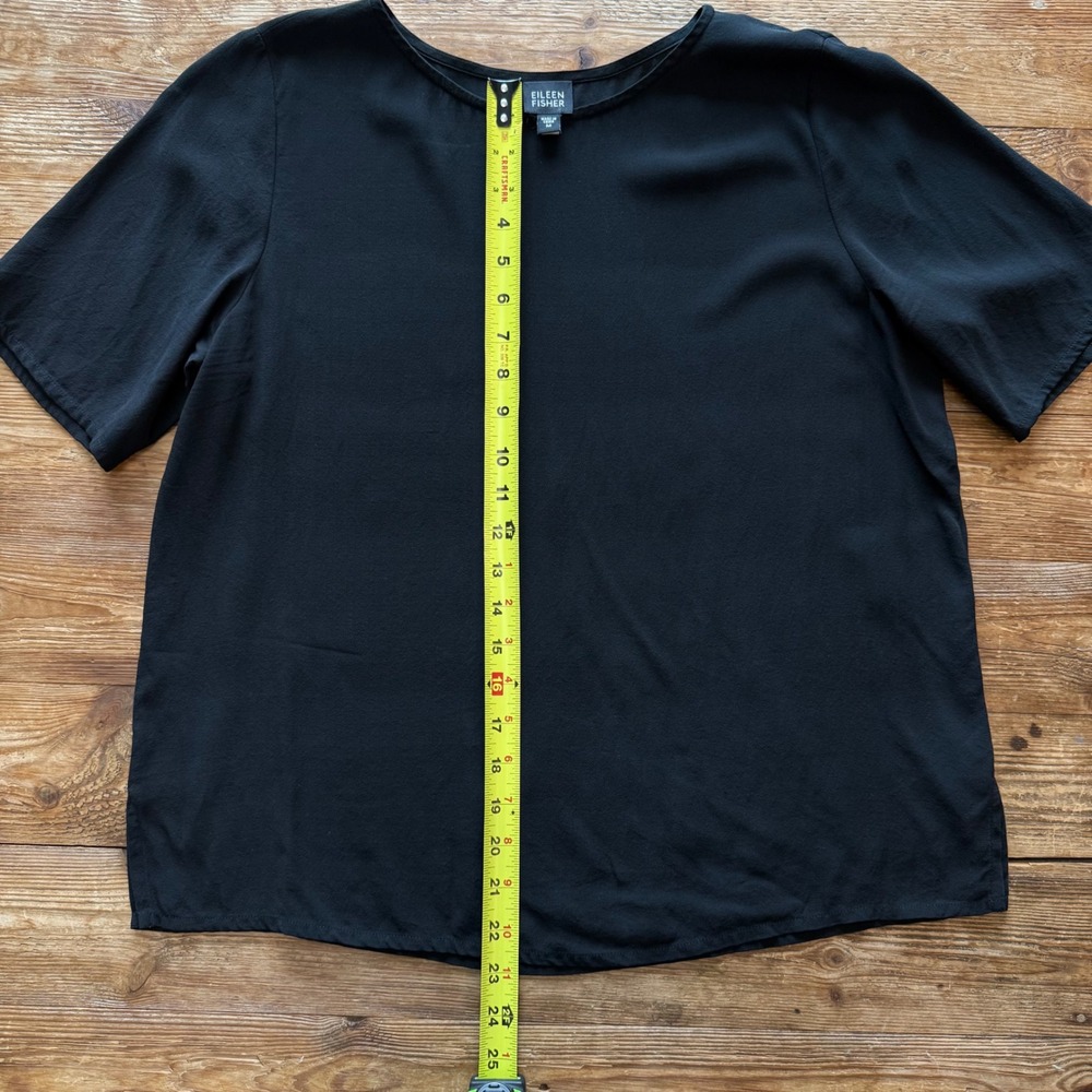 Eileen Fisher Black Silk Short Sleeve Round Neck Minimalist Career Top Med EUC - Picture 8 of 10